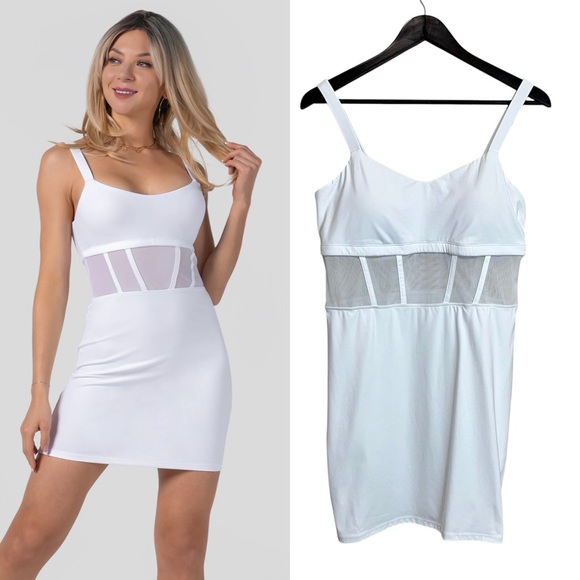 NWT Halara Softlyzero Contrast Mesh Corset Style Bodycon Dress - Picture 1 of 16